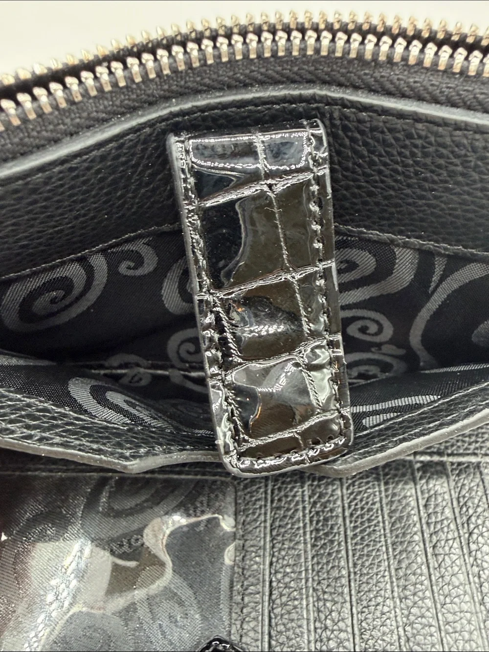 Black Croc-Embossed Wristlet Wallet with Heart Accent